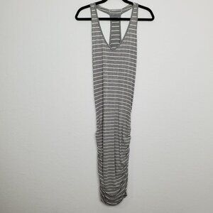 Athleta Womens Ember Midi Racerback Dress Size M Striped Gray White Ruched